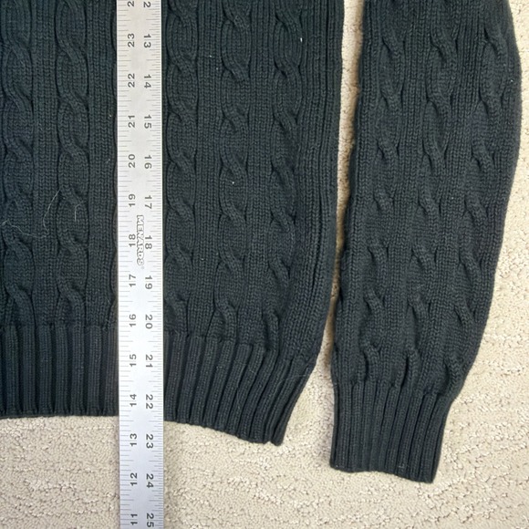 Women's Ralph Lauren Sport Large Black Cotton Cable Knute V Neck Sweater Preppy - Picture 5 of 6